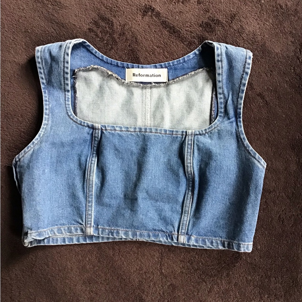 Reformation Indigo Denim Sleeveless Top